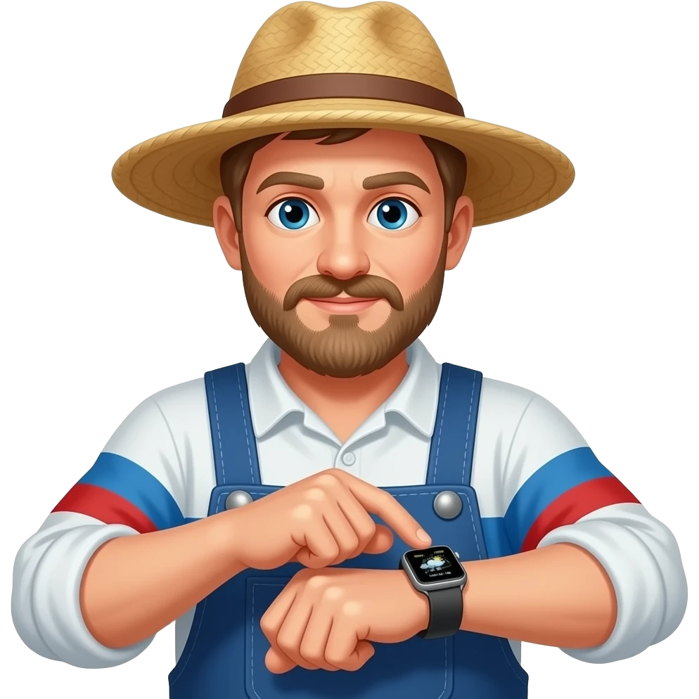 a russian farmer looking to apple watch for weather forecast emoji