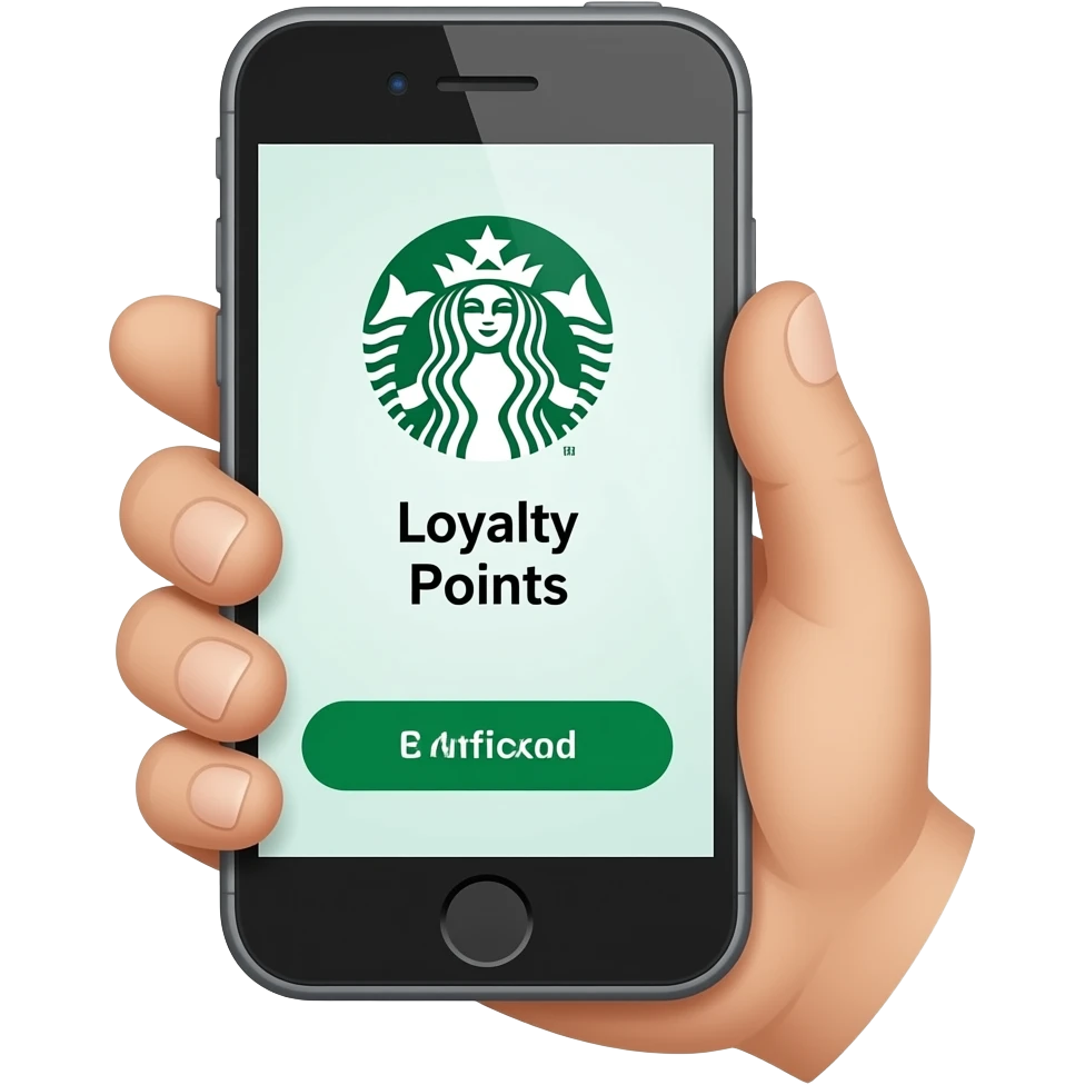 Please create a hand holding their phone with looking at their loyalty points in their starbuck app on their phone emoji