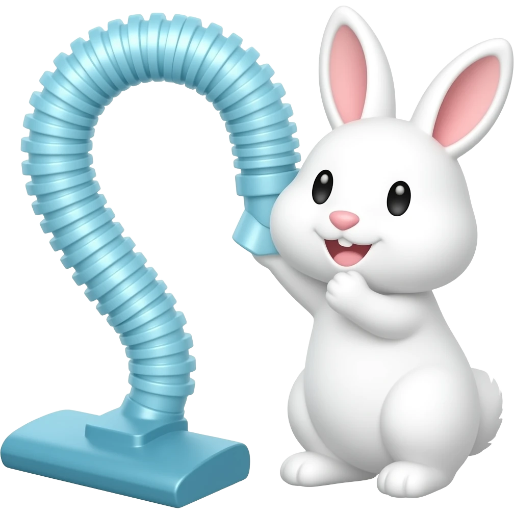A cartoon cyan vacuum cleaner hose pulling into a white rabbit cyan into a  cyan vacuum cleaner hose cartoon cyan vacuum cleaner hose bulge animation emoji