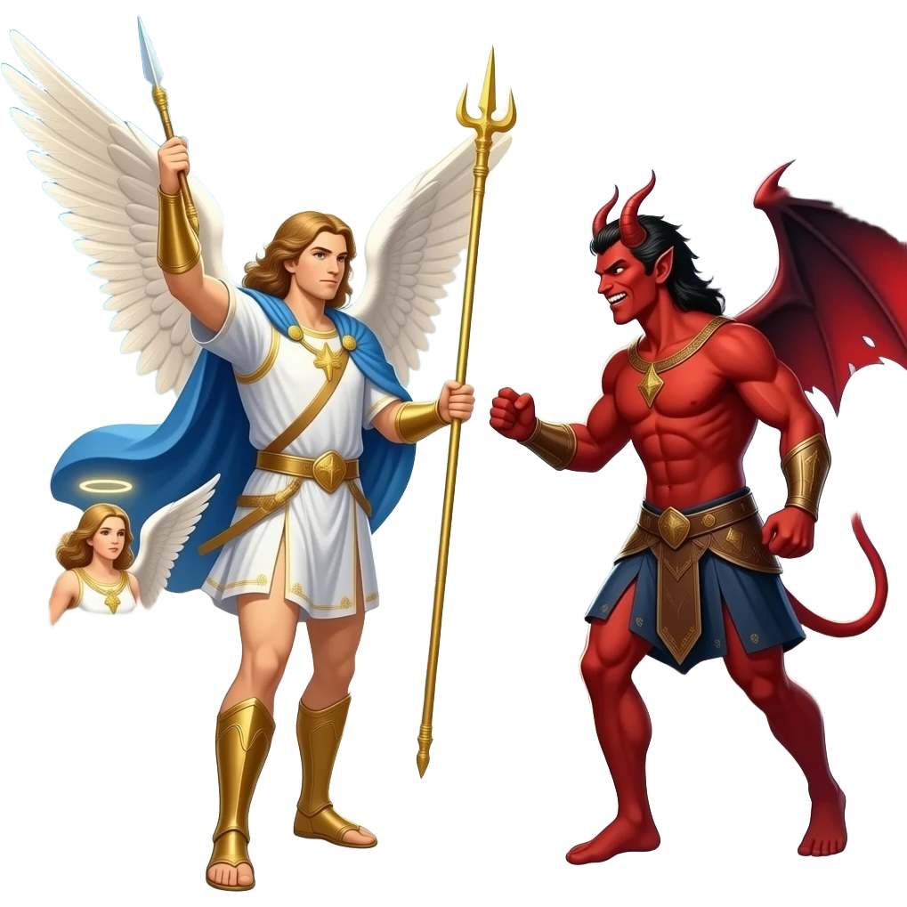 Great War in heaven between good and evil. Saint Michael the archangel as the leader and Satan as the opposing side emoji