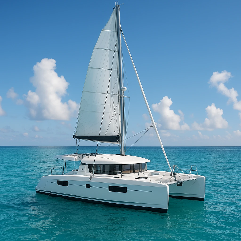 a lagoon 42 catamaran with no wording on the boat  emoji