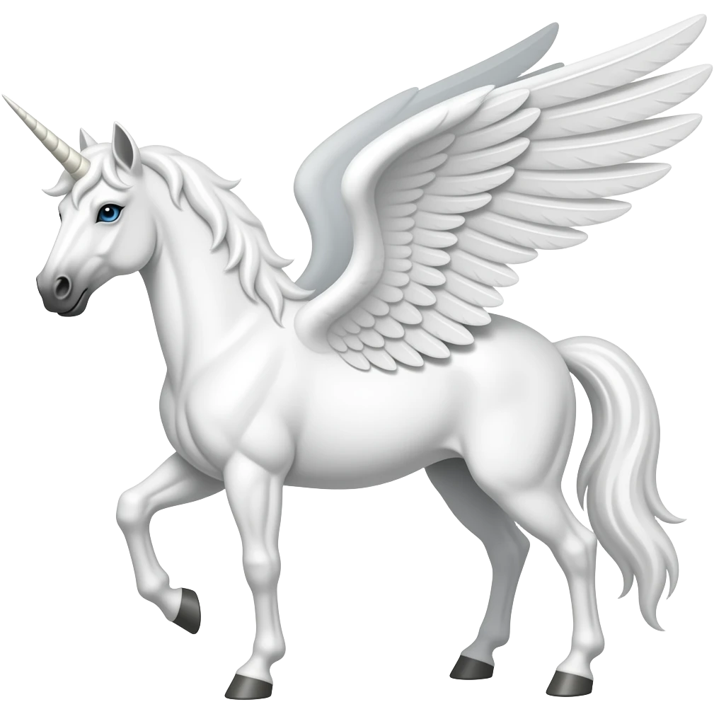 a white strong muscle pegasus stallion with wings, a very short mane and blue eyes emoji