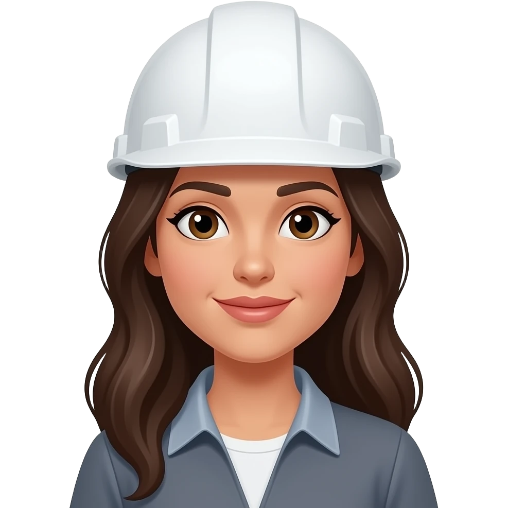 Mujer ingeniera con casco blanco, de piel trigeña y cabello castaño oscuro largo, que el emojis sea pequeño para ponerlo en textos emoji