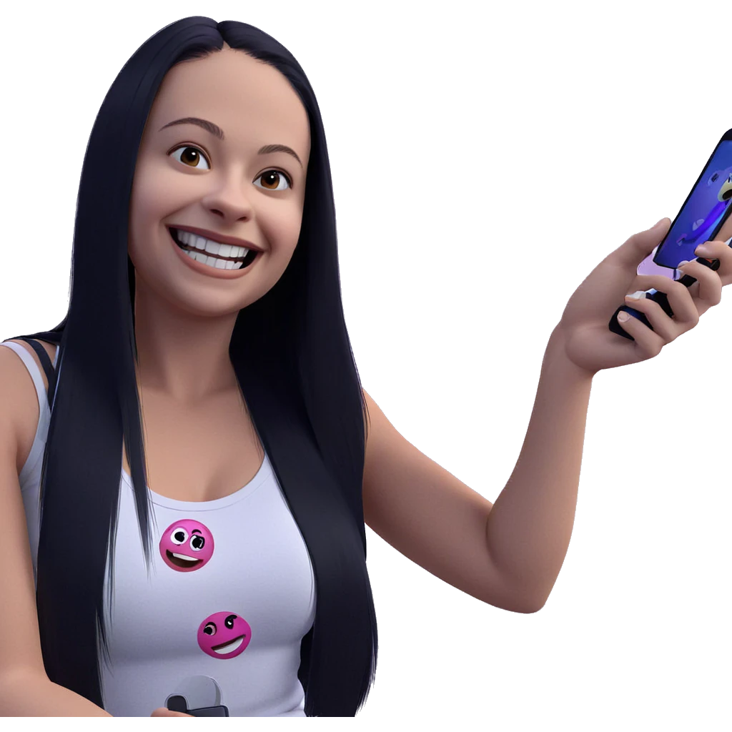 smiling girl with phone emoji