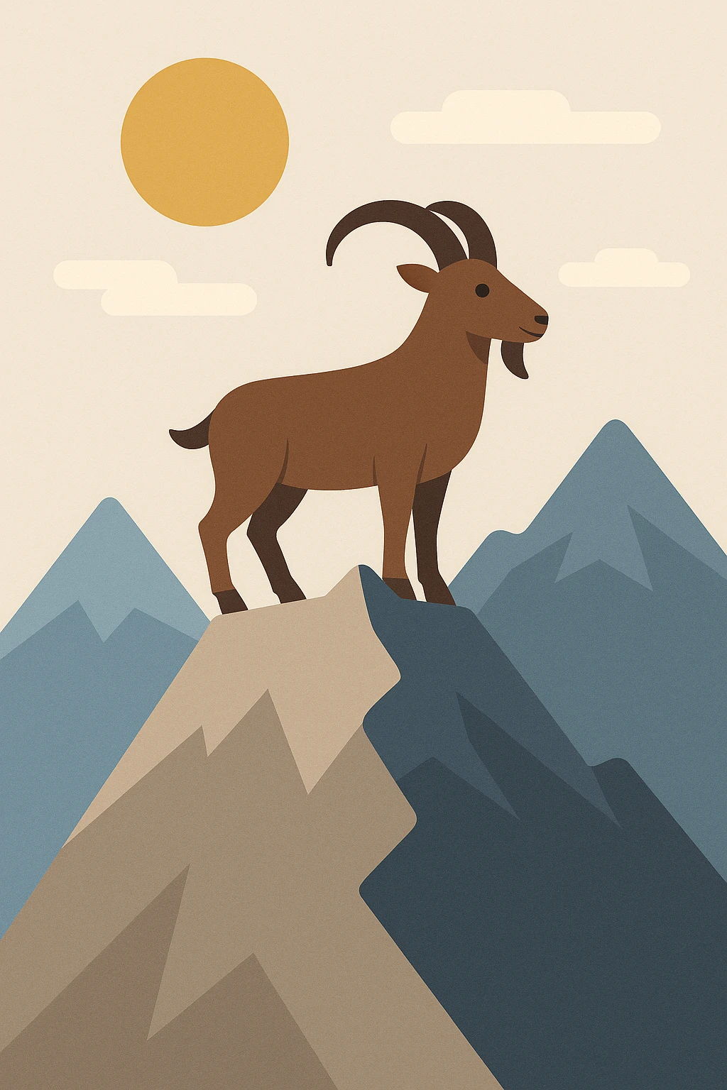 Flat design style goat in the peak emoji