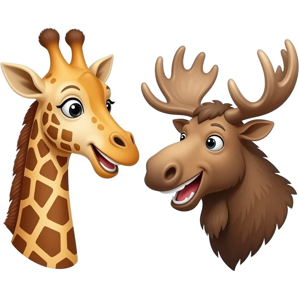 Einfacher Giraffenkopf lachen und Elchkopf lachen und schauen sich an emoji