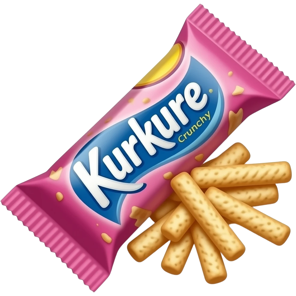 A pink verticlly slight long  packet with kurkure written and have crunchy sticks infront of packet emoji