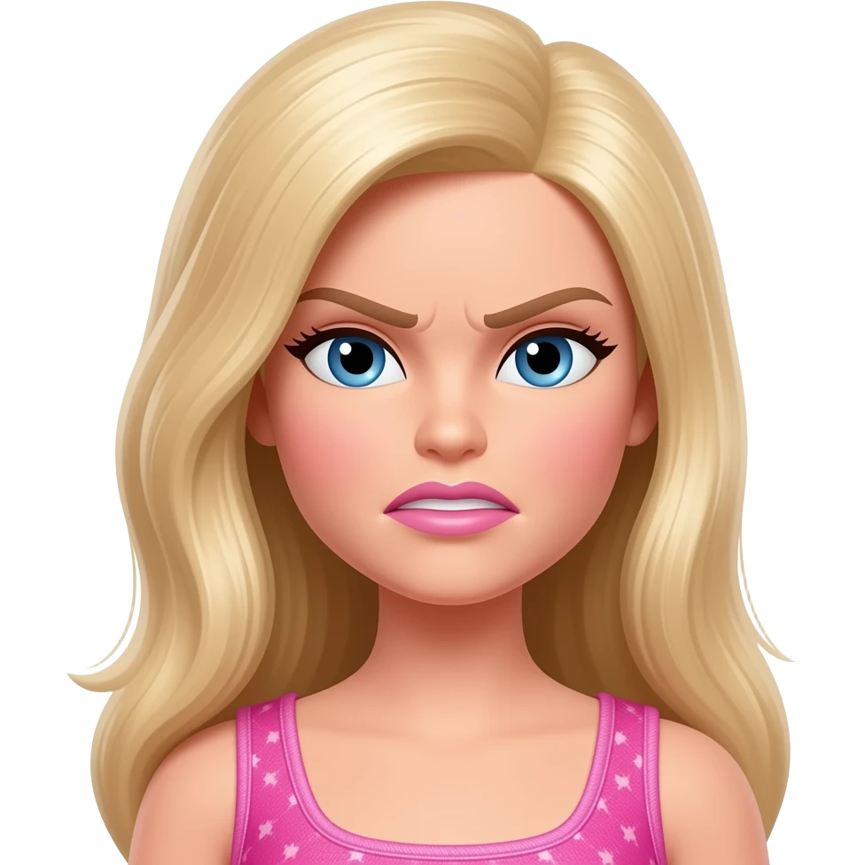 barbie character with an angry expression emoji