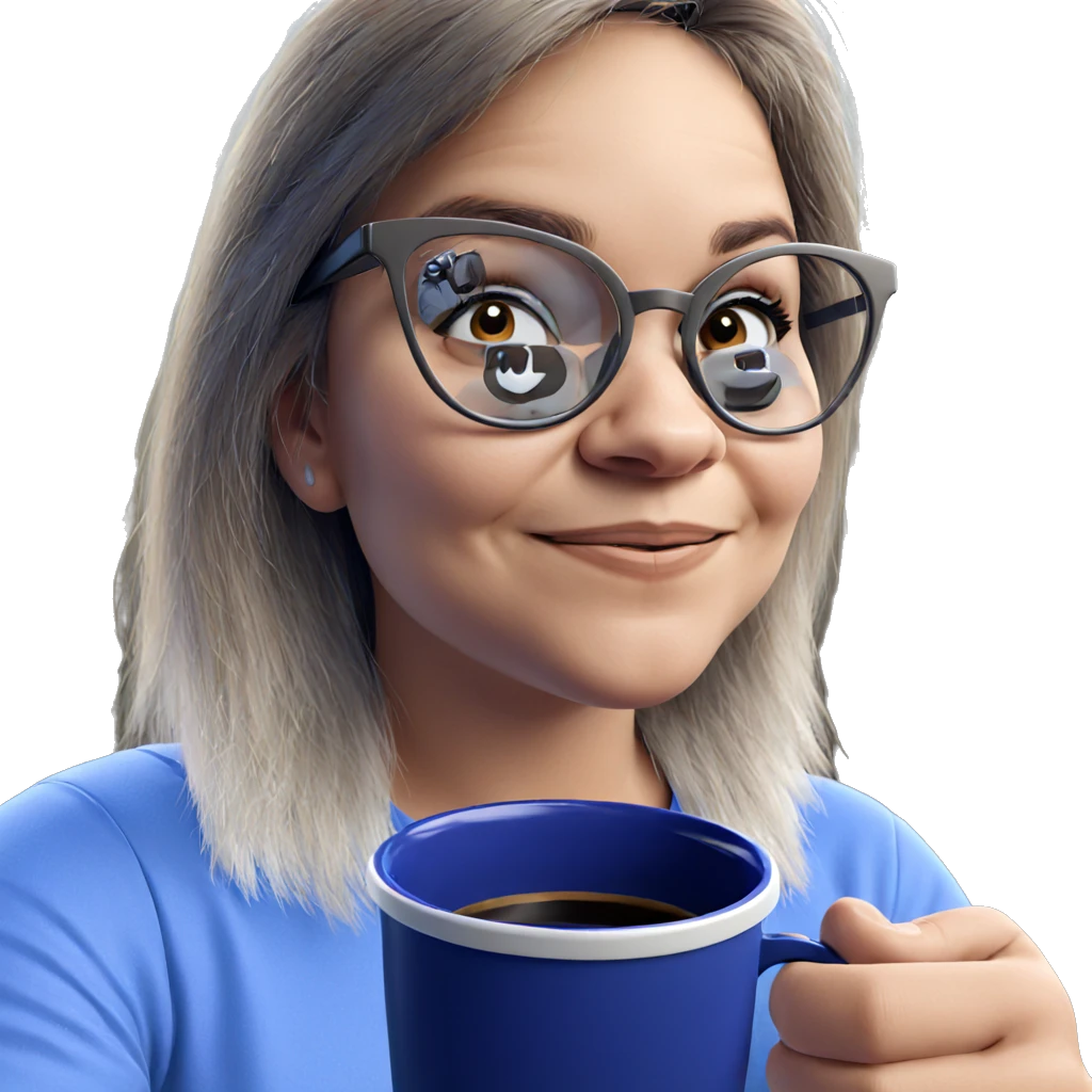 smiling girl with coffee cup emoji