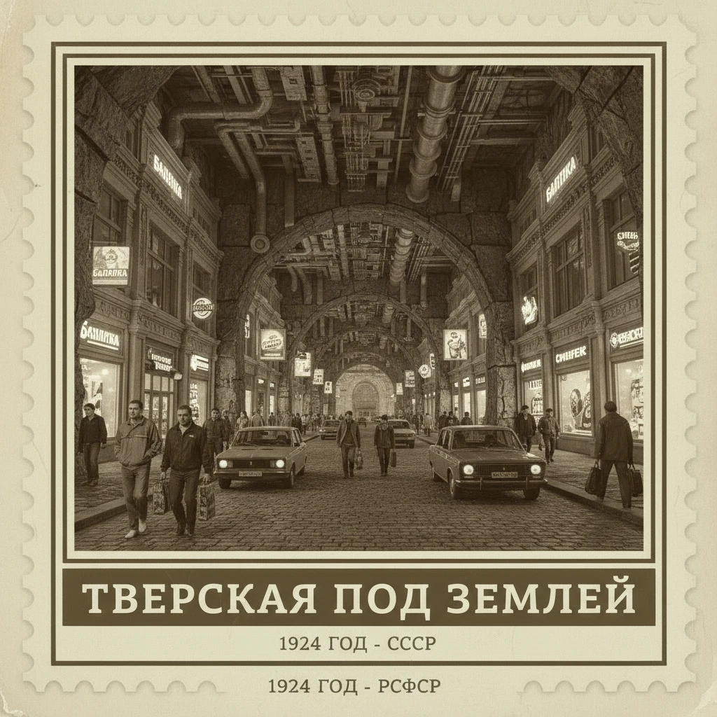 Полная копия Тверской улицы под землей. Россия, 2000 год.

Стиль - фотореализм.

Стилизуй под марку с фото emoji