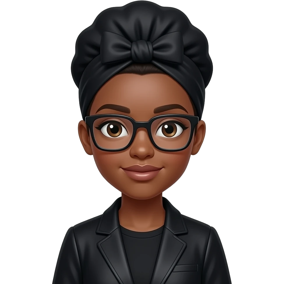 a black girl with a black hair bonnet wearing black square glasses wearing an all black utfit emoji