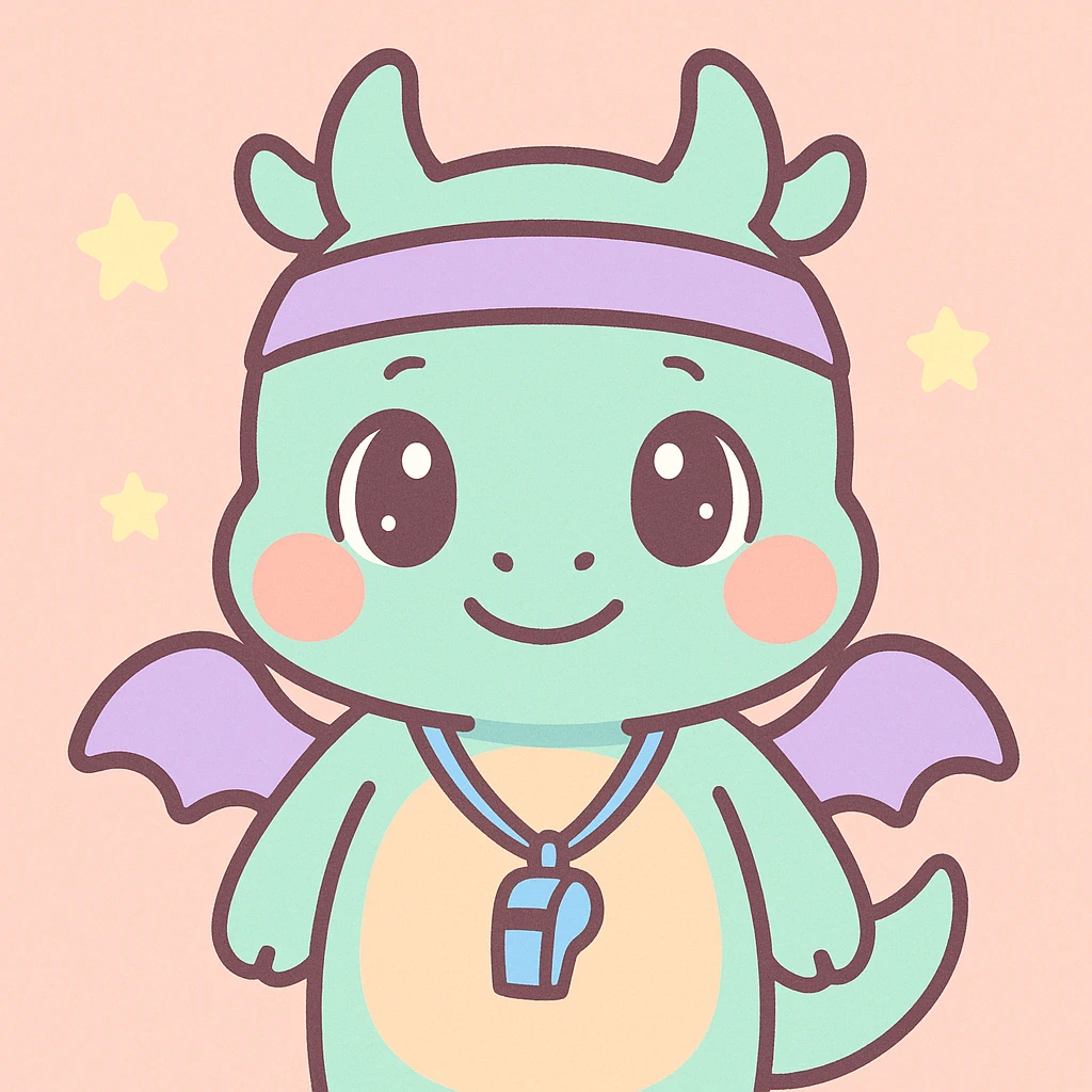 the face of a cute fitness dragon coach, anime style, big expressive eyes emoji