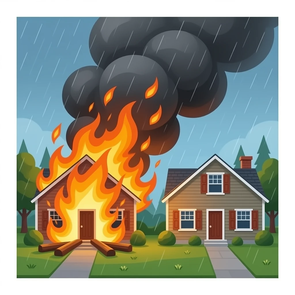 fire spreading from one bungalow to another emoji