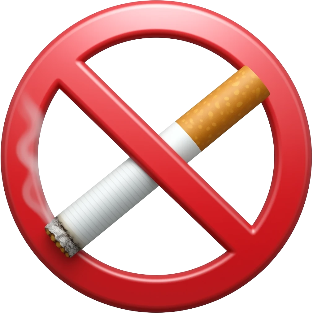 No smoking (reasistic cigrette and smoke)bigger ciggrette almos the diameter od the cross circle emoji