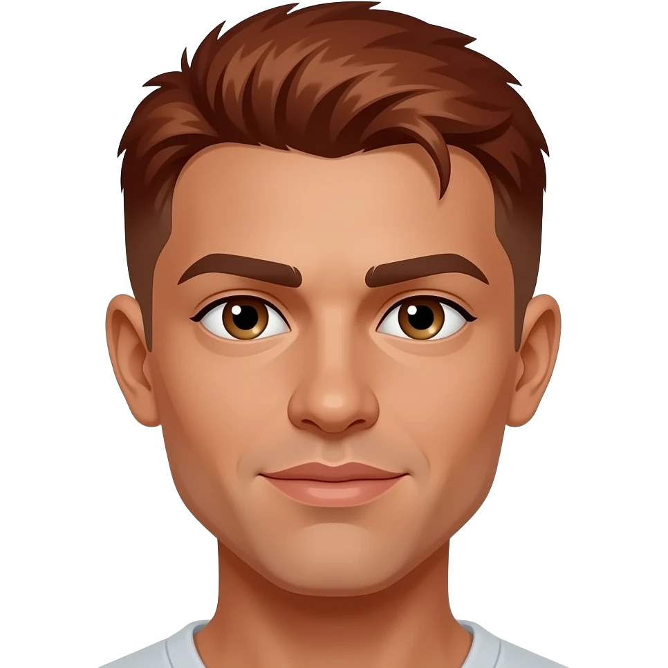 Hazel eyes, tanned skin. Red dark blonde very short hair emoji