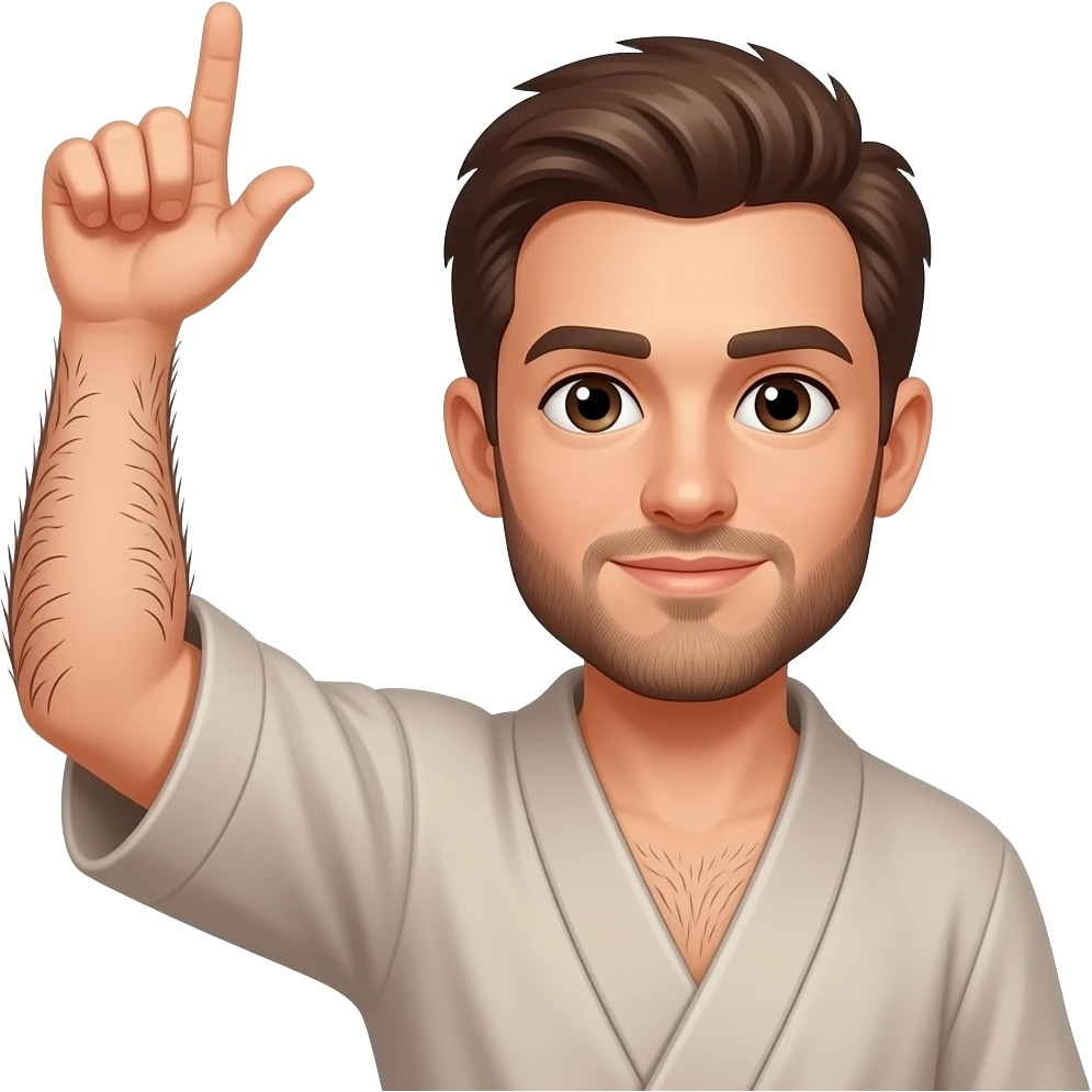 Guy in a robe with his arm up and a very hairy armpit emoji