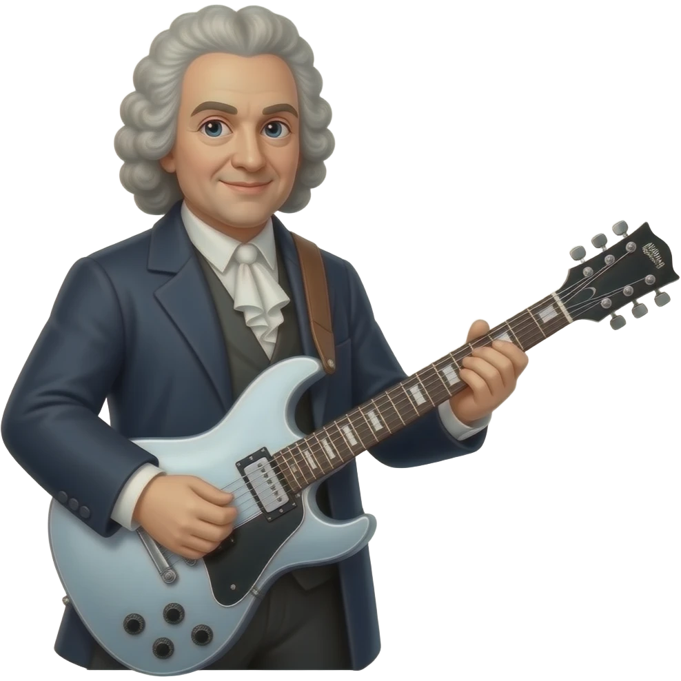 Johann sebastian bach with metal electric guitar emoji