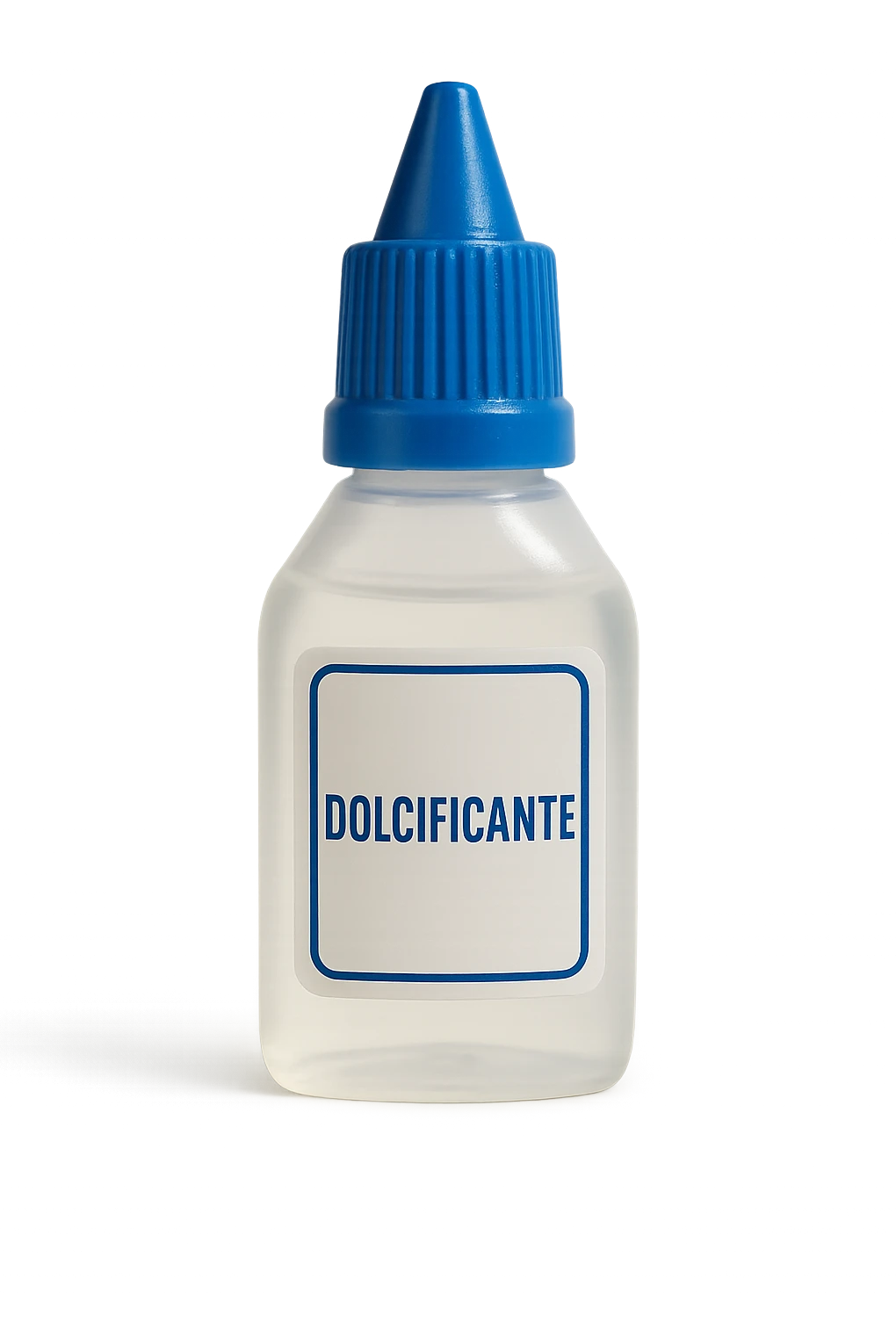 boccetta di dolcificante LIQUIDO COME IL DIETETIC con la scritta "DOLCIFICANTE" SULL'ETICHETTA, ISOLATA SU SFONDO BIANCO emoji