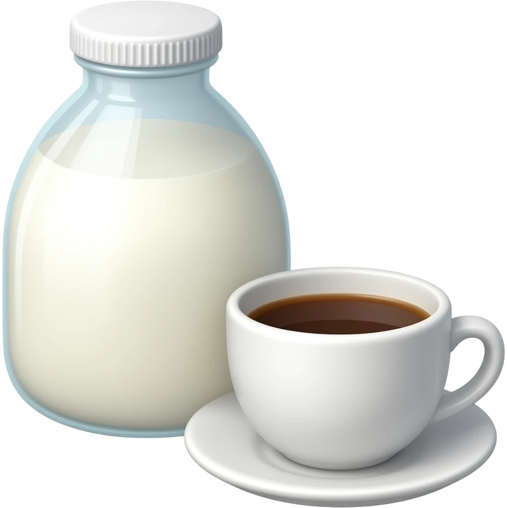 A large bottle of milk on the left rear，and a small cup of coffee on the right front emoji