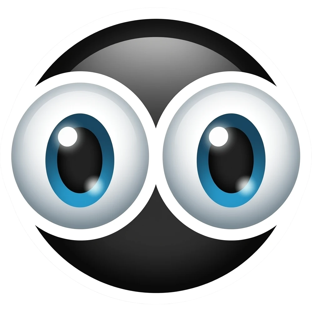 Simple and minimalistic sticker of 👀 googly eyes, white outline, smooth gradients or solid colours emoji