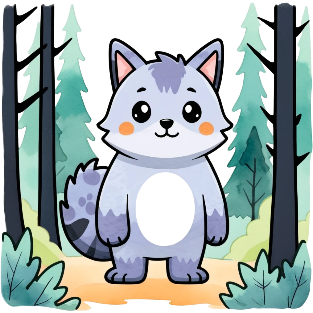 watercolor furry creature in a misty forest emoji
