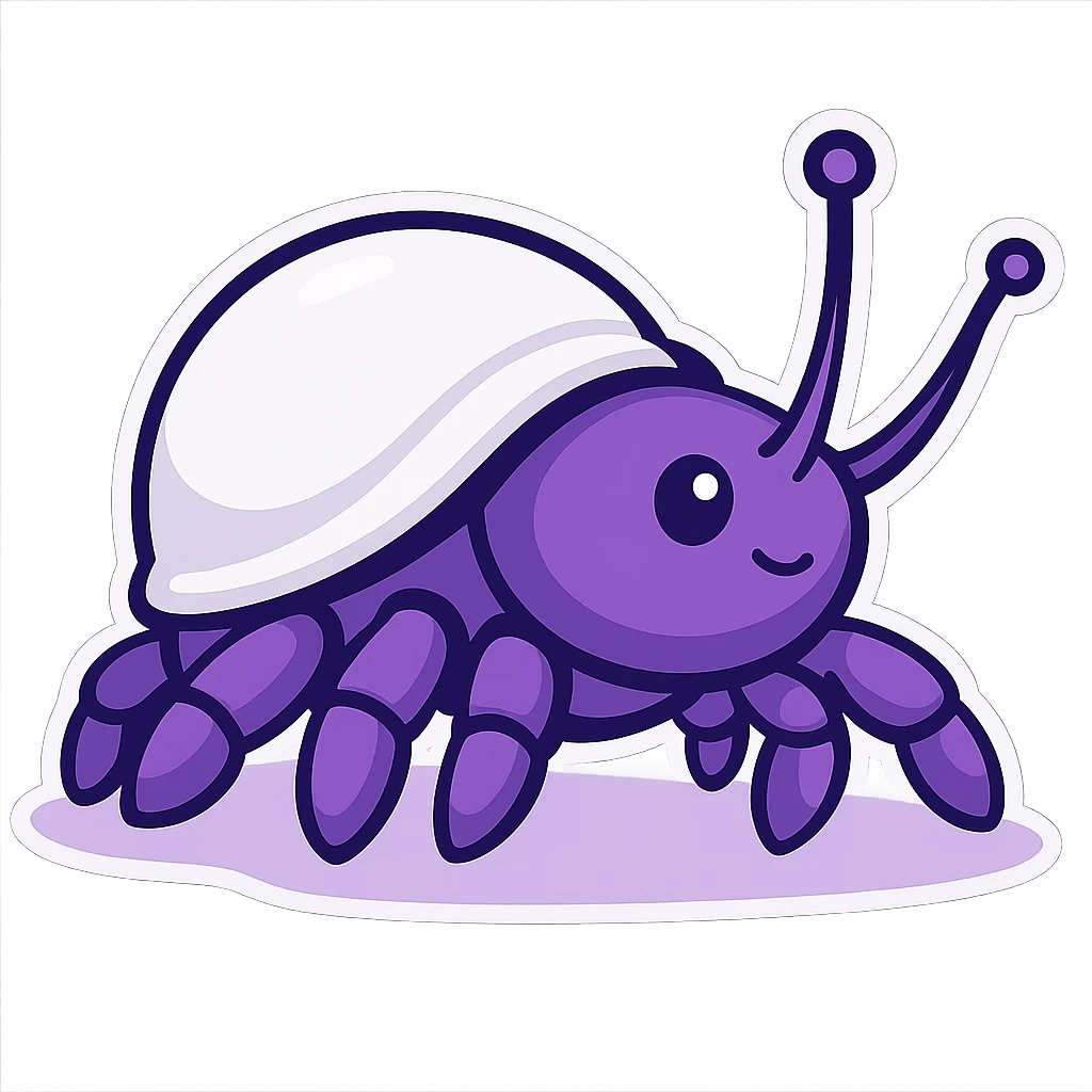 hermit crab should be violet and the shell should be white, sticker style emoji