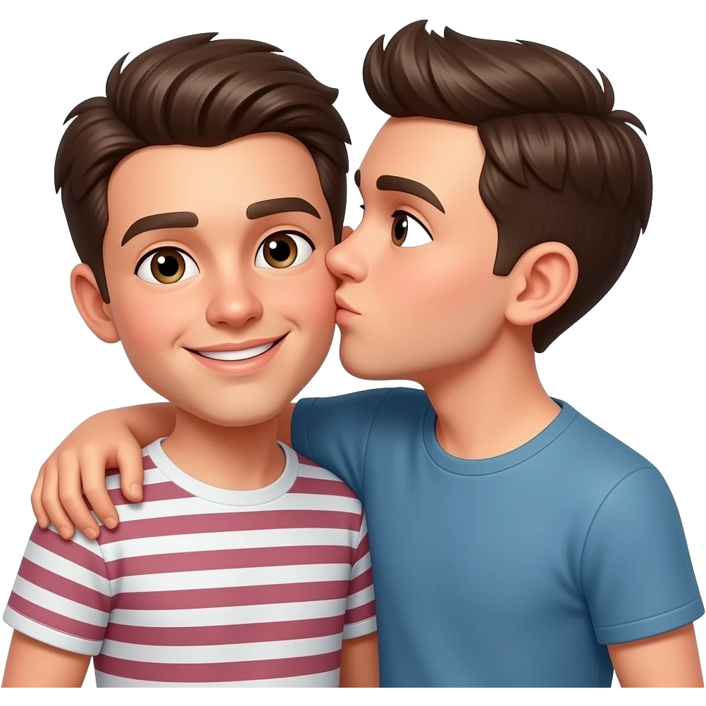 Erstelle ein Emoji von zwei Brüder, der eine um die 19 und der andere um die 22, der älter Bruder legt sein Arm über sein jüngeren Bruder und küsst ihn auf die Wange und sie sind Oberkörper frei emoji