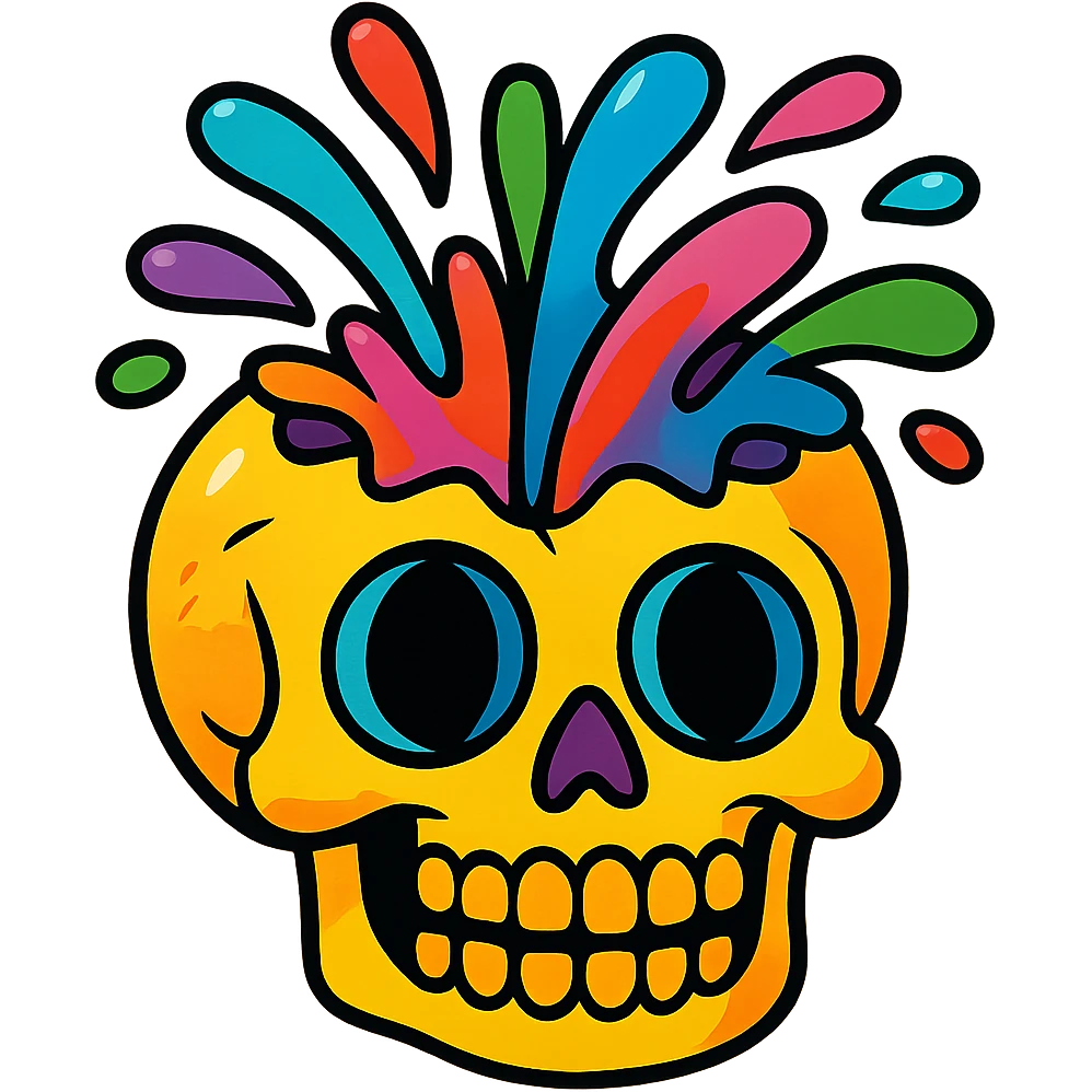 a cartoon skull with the top of its head exploding, colorful, playful, no background emoji
