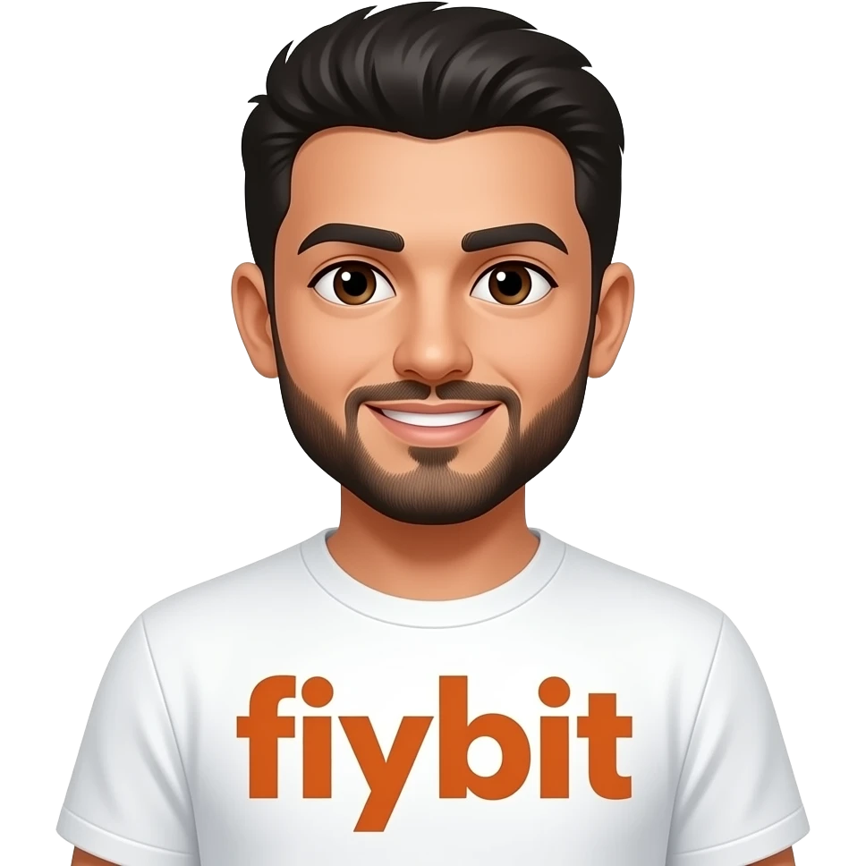 Hazme un emoji de un árabe que tenga una camisa que diga fiybit que las letras de las camisas estén variadas en colores naranja emoji