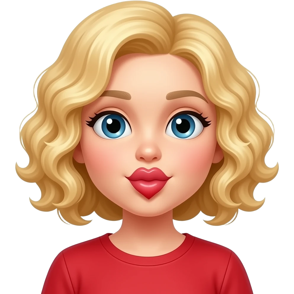 blonde curly bob blowing air kisses red heart in red shirt emoji