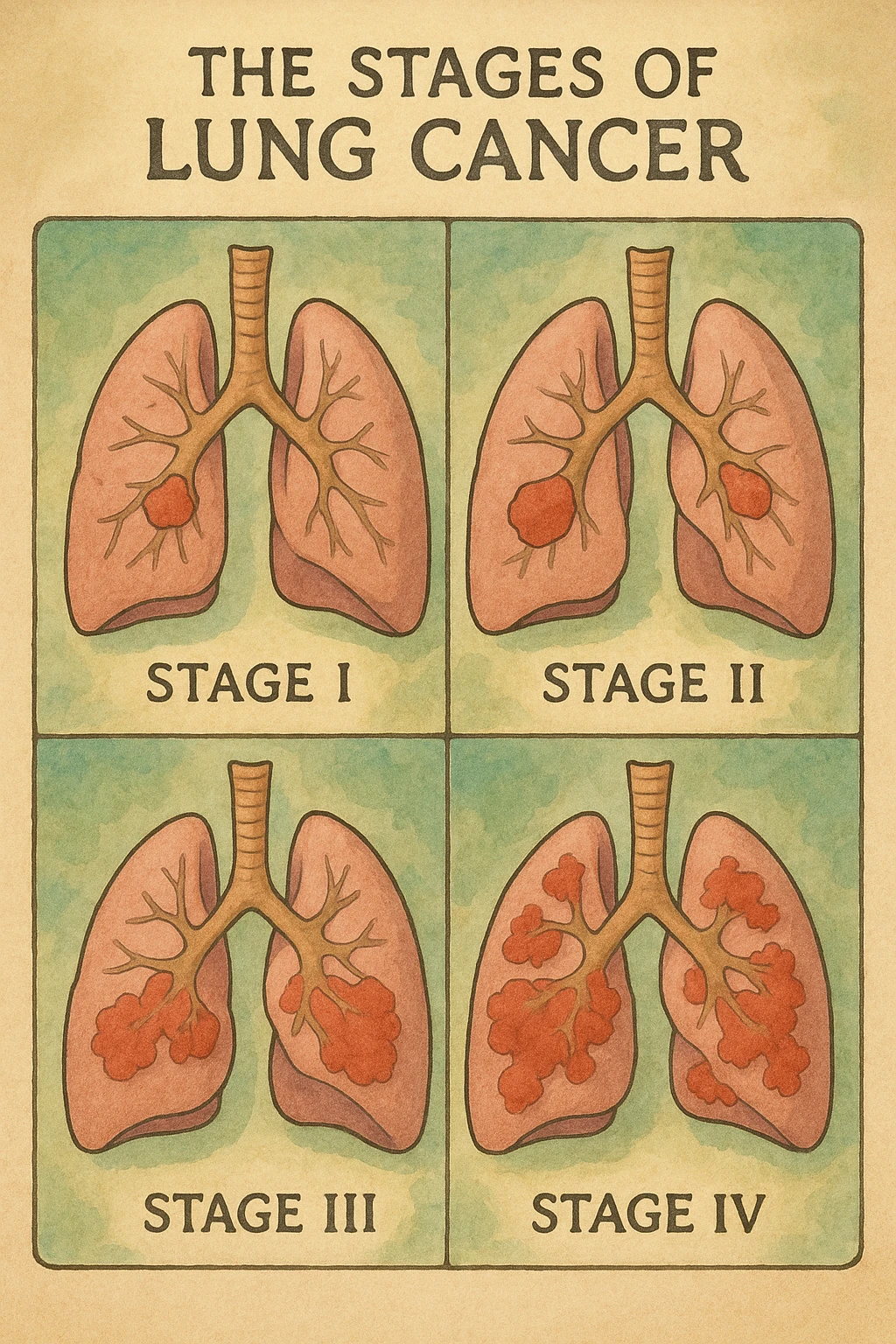 The stages of lung cancer in a diagram emoji