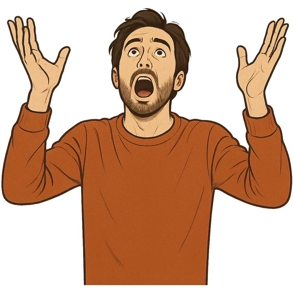character raising hands to the sky, looking upwards, with an 'oh my god!' expression on the face emoji
