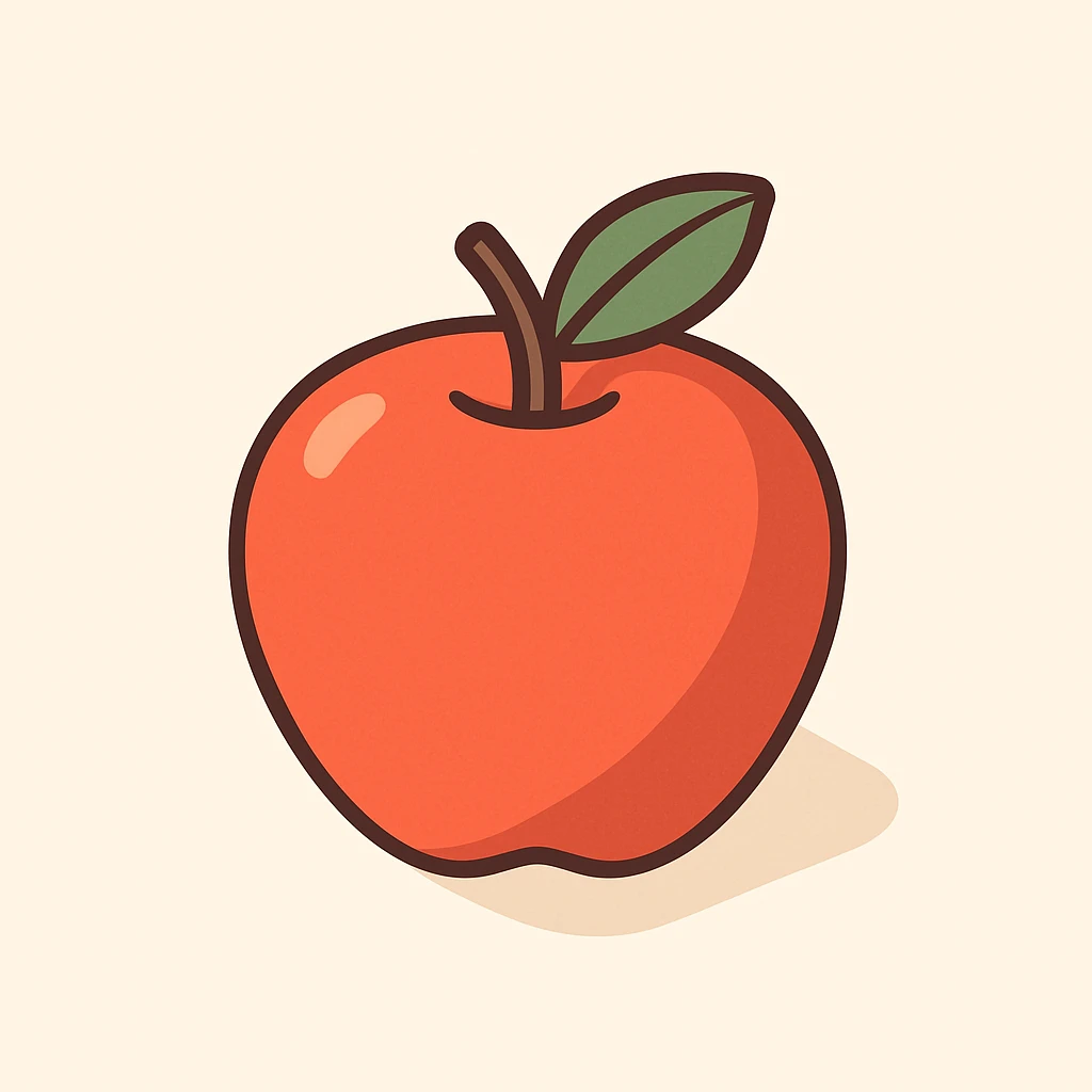 사과, 2D isometric style, 토스 스타일 느낌, 밝고 심플한 색상, 부드러운 곡선, 현대적이고 친근한 분위기 emoji