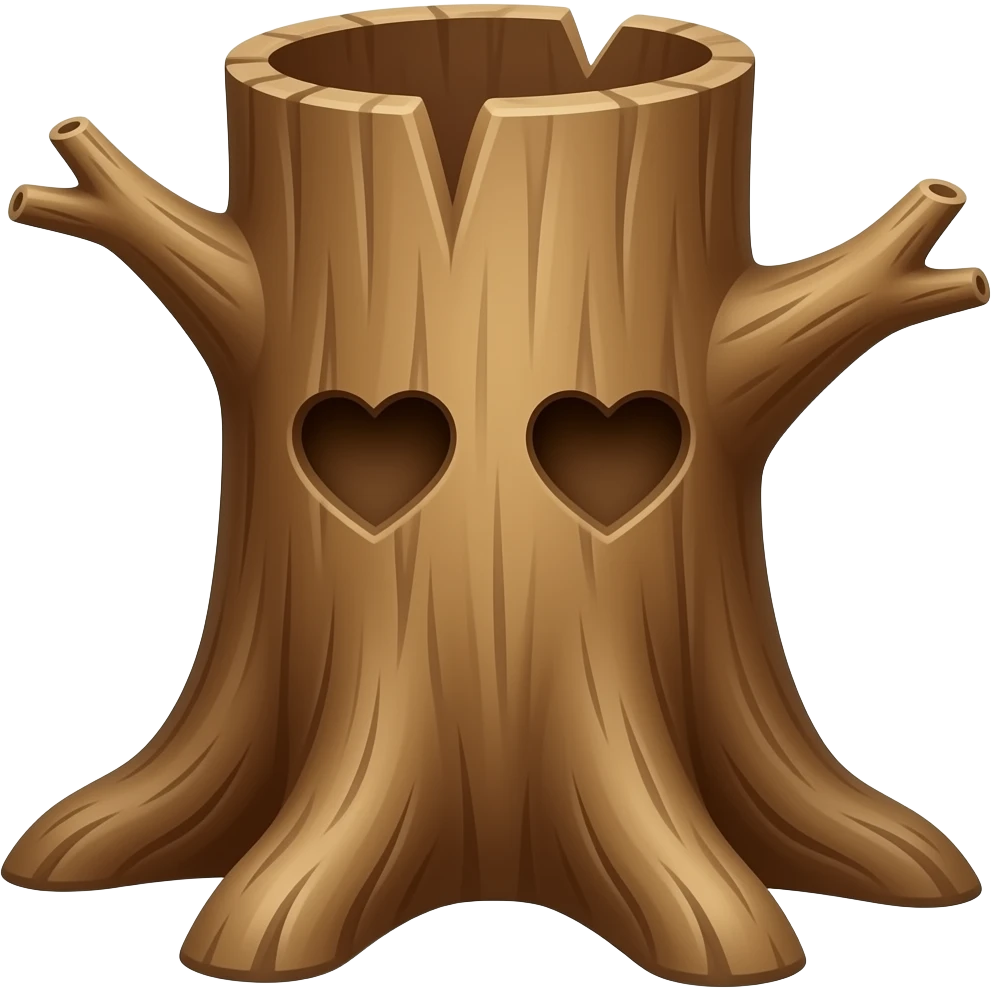 a tree trunk with heart eyes emoji