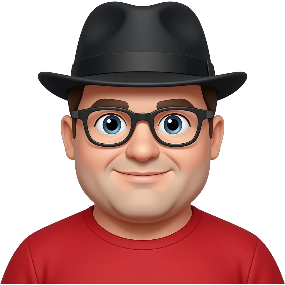 fat guy wear a red top and black hat emoji