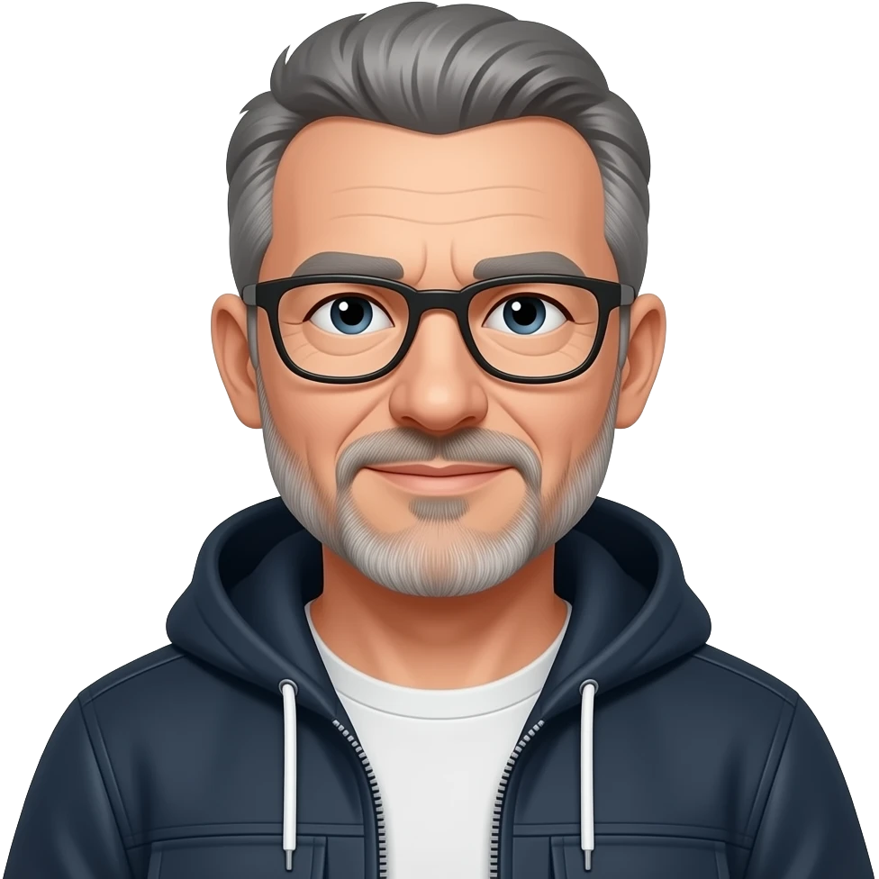 very entellectual man, 65 years old, street wear stubble, short hair emoji