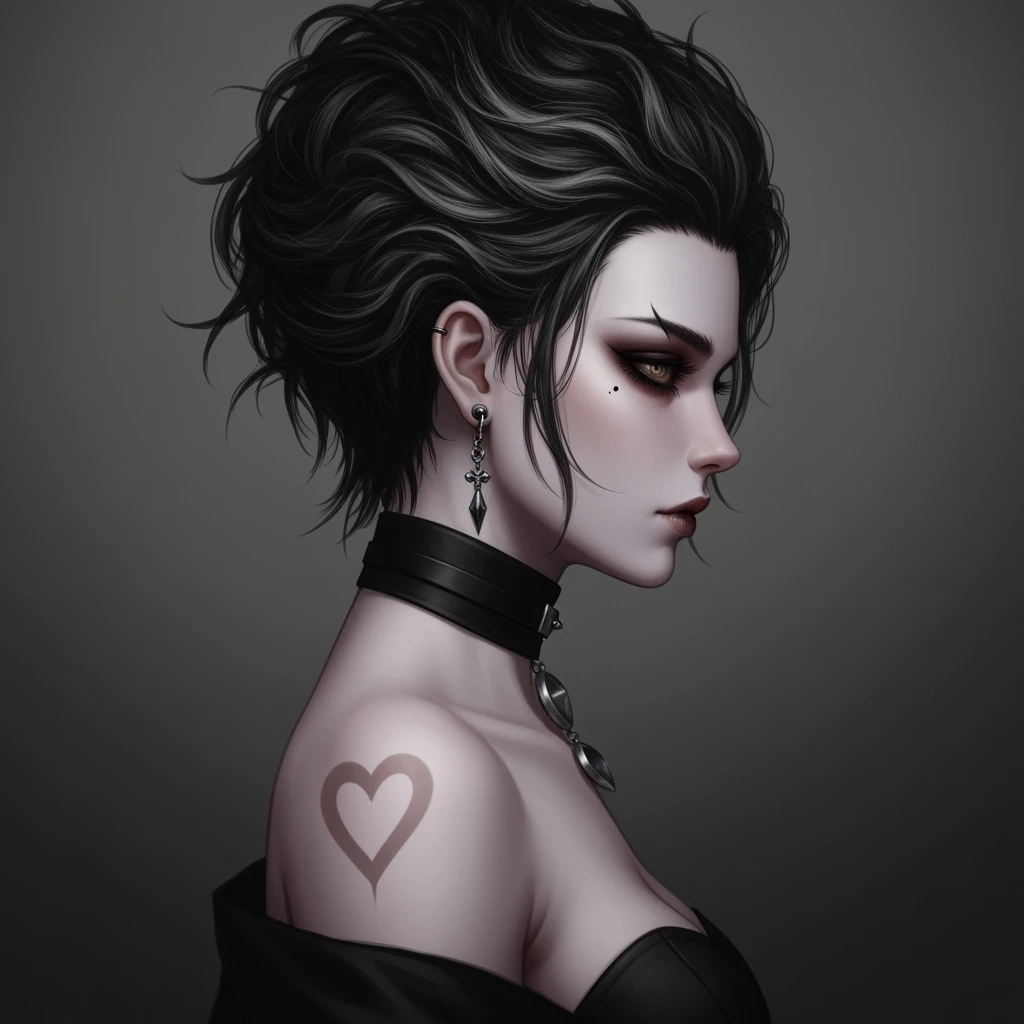 goth profile picture with a heart accent, cute, expressive, minimal emoji