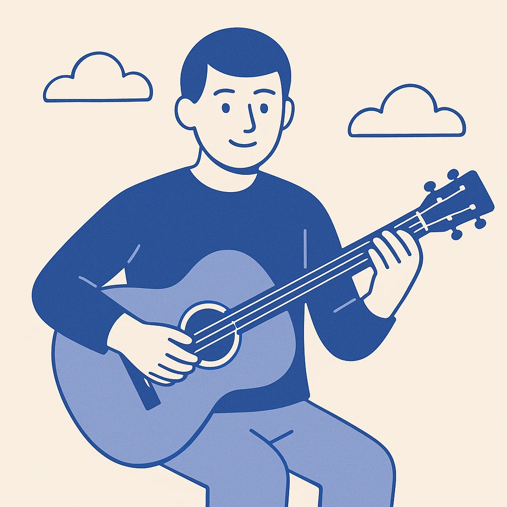 musician playing guitar, minimalist flat design emoji