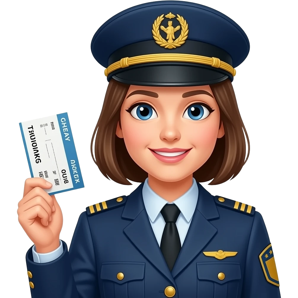 greek young woman train inspector holding ticket emoji