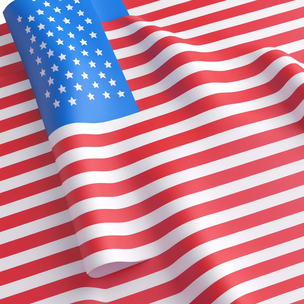 American flag very simple 3D emoji style, red and white horizontal stripes, small blue rectangle in the top left, no stars, no text, 3D look emoji