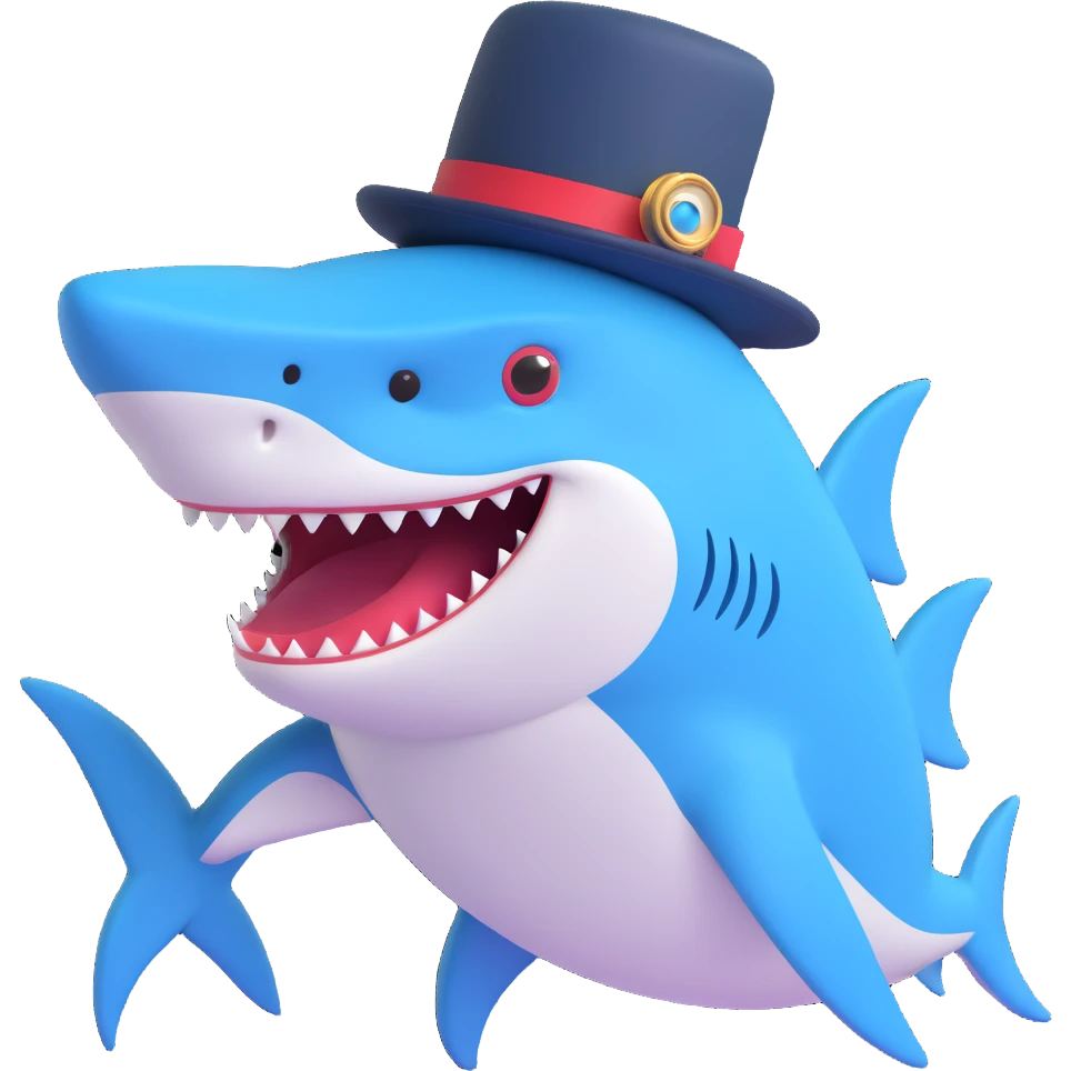 dapper shark with a monocle and top hat elegant whimsical emoji