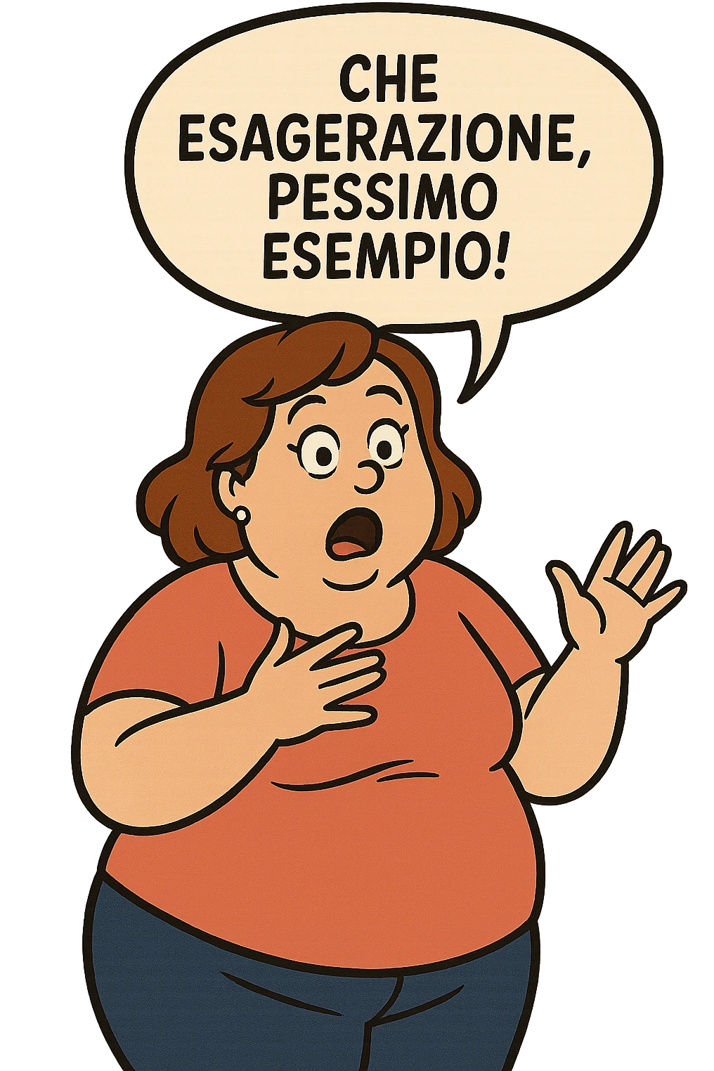 Donna grassa che dice scioccata "Che esagerazione, pessimo esempio!" emoji