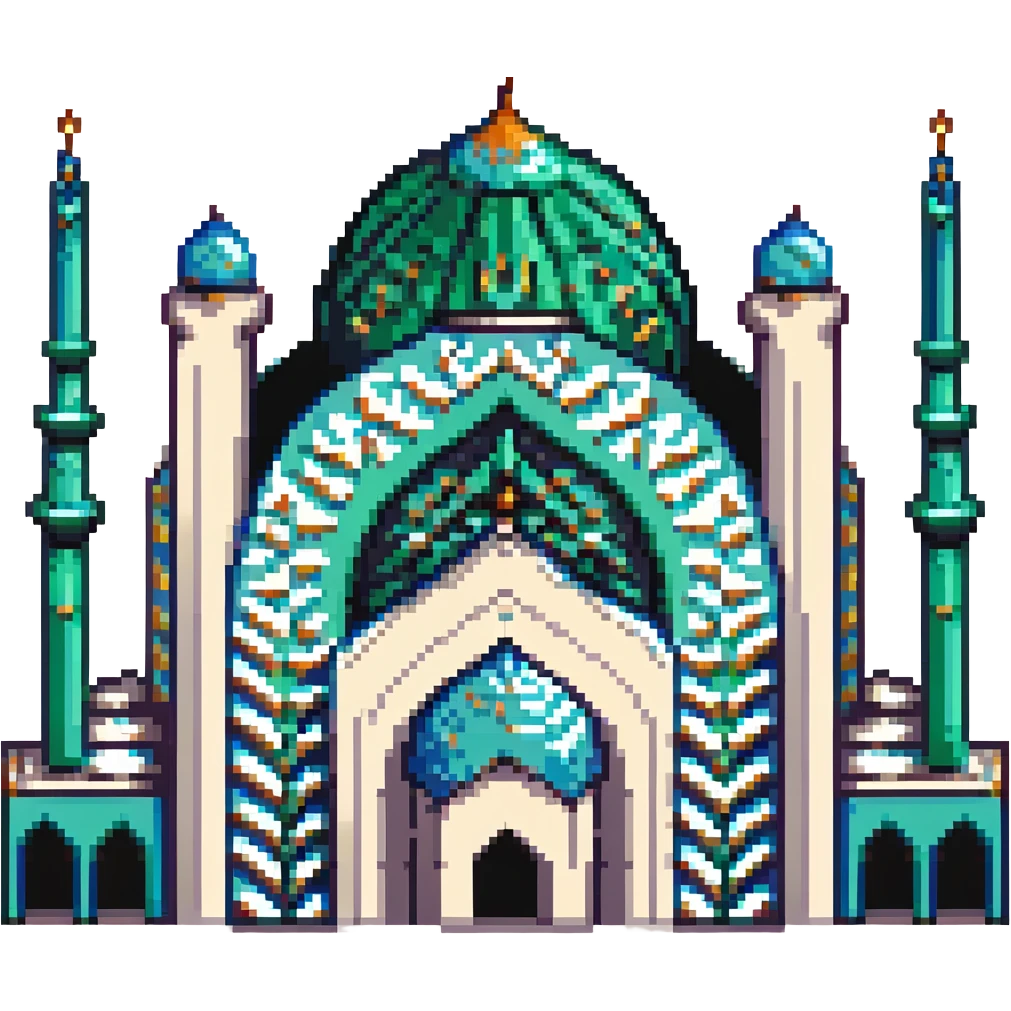 Faisal Mosque, pixel art style, focusing on geometric shapes and symmetry of the mosque emoji