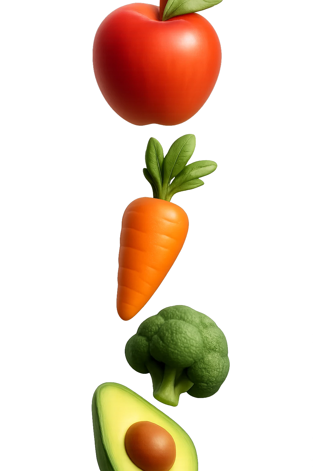 emoji stile iphone in 3d di cibo sano che fluttua in aria vericalmente, iperrealistico 4k emoji