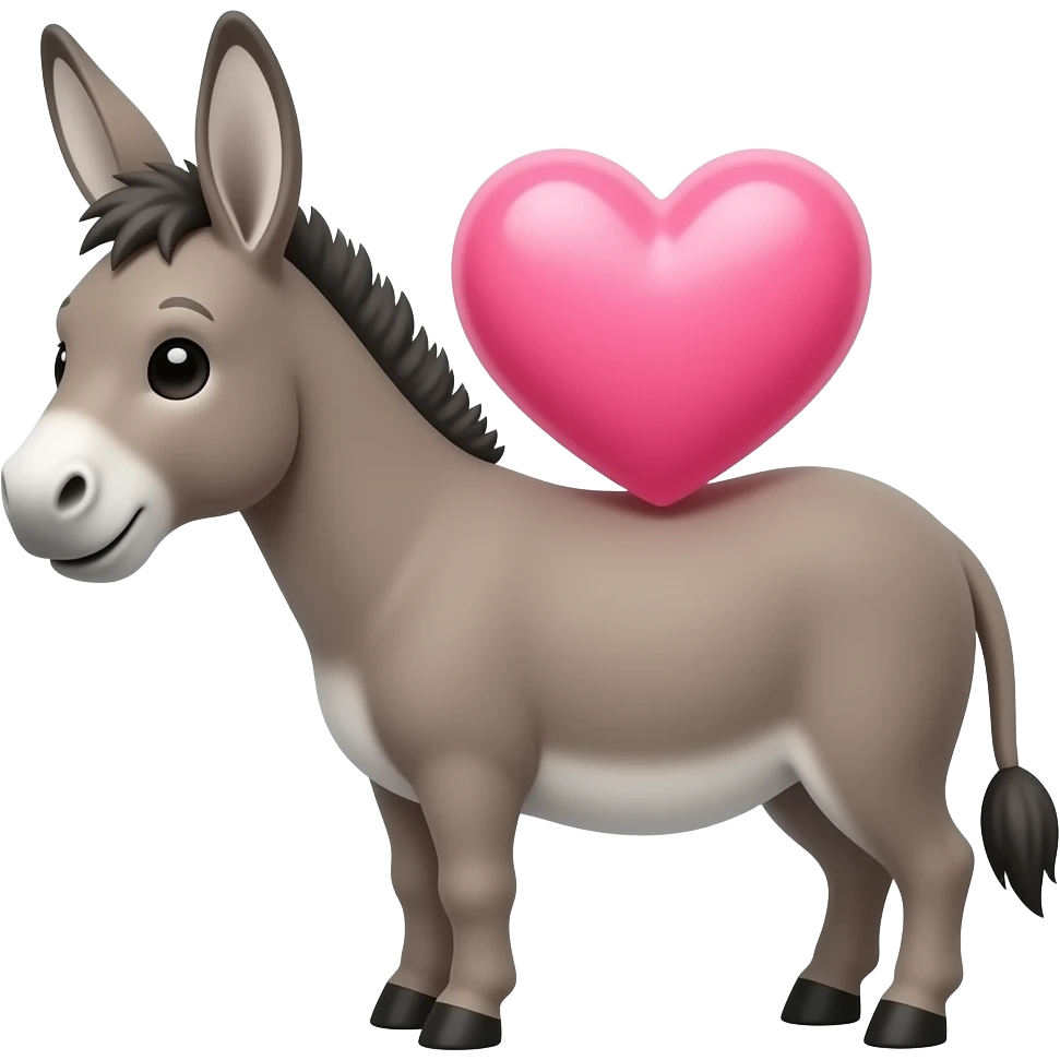 Big pink heart on a very very tiny smallcute donkey's back emoji