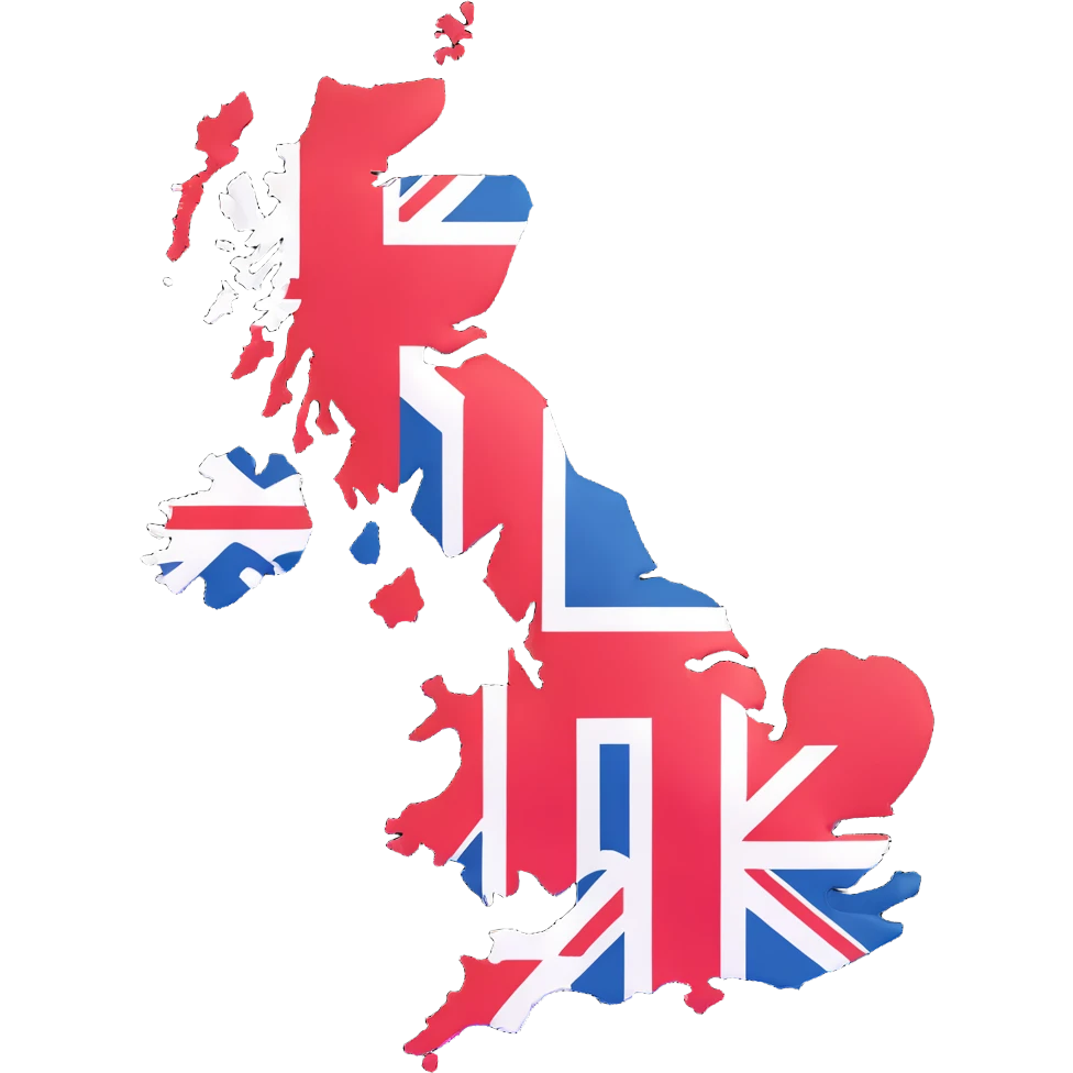 3D illustration of the map of the United Kingdom with the UK flag overlay, vivid and bright flag colors emoji