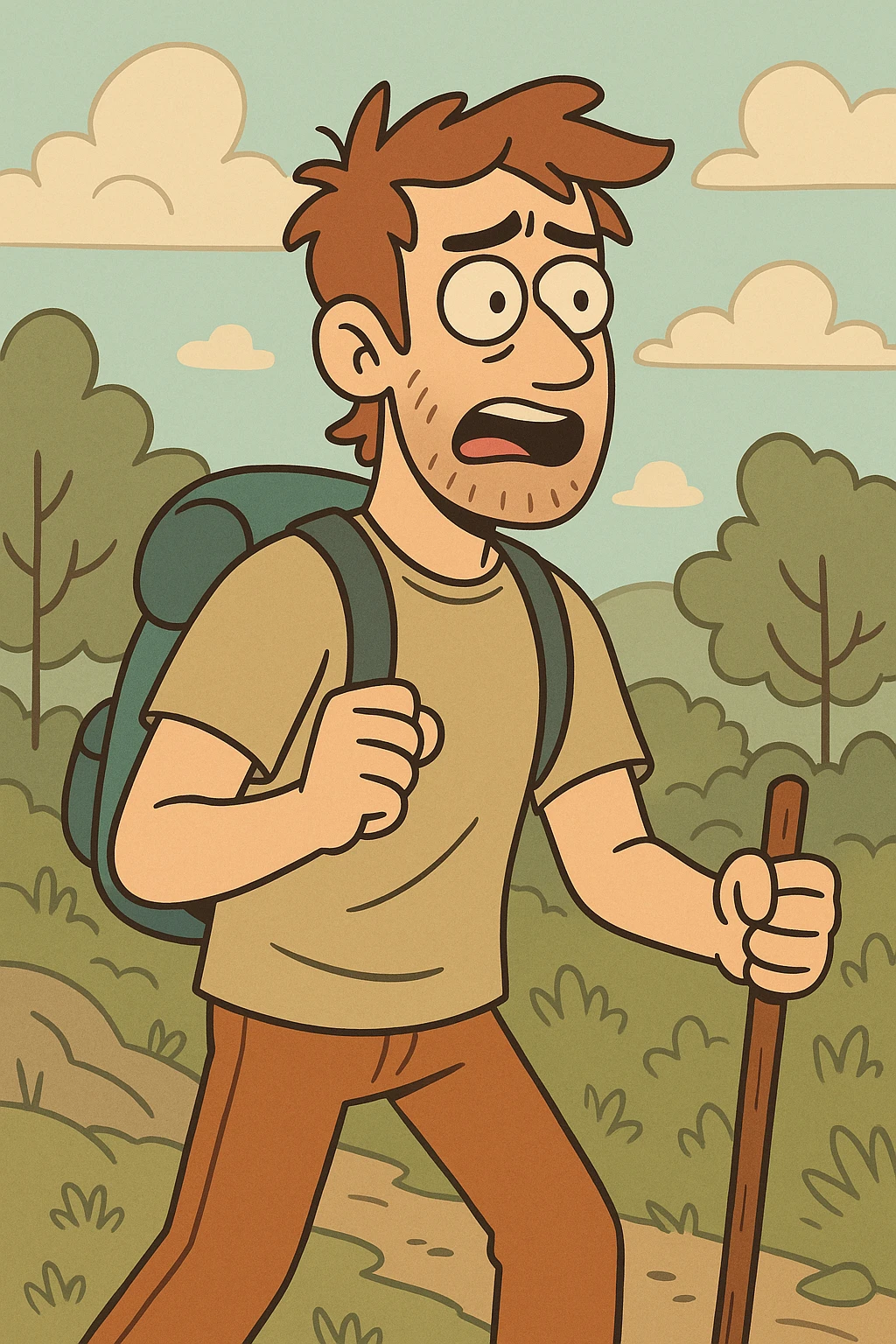 a small backpack for hiking, simple and practical, outdoorsy feel, flat toon style illustration emoji