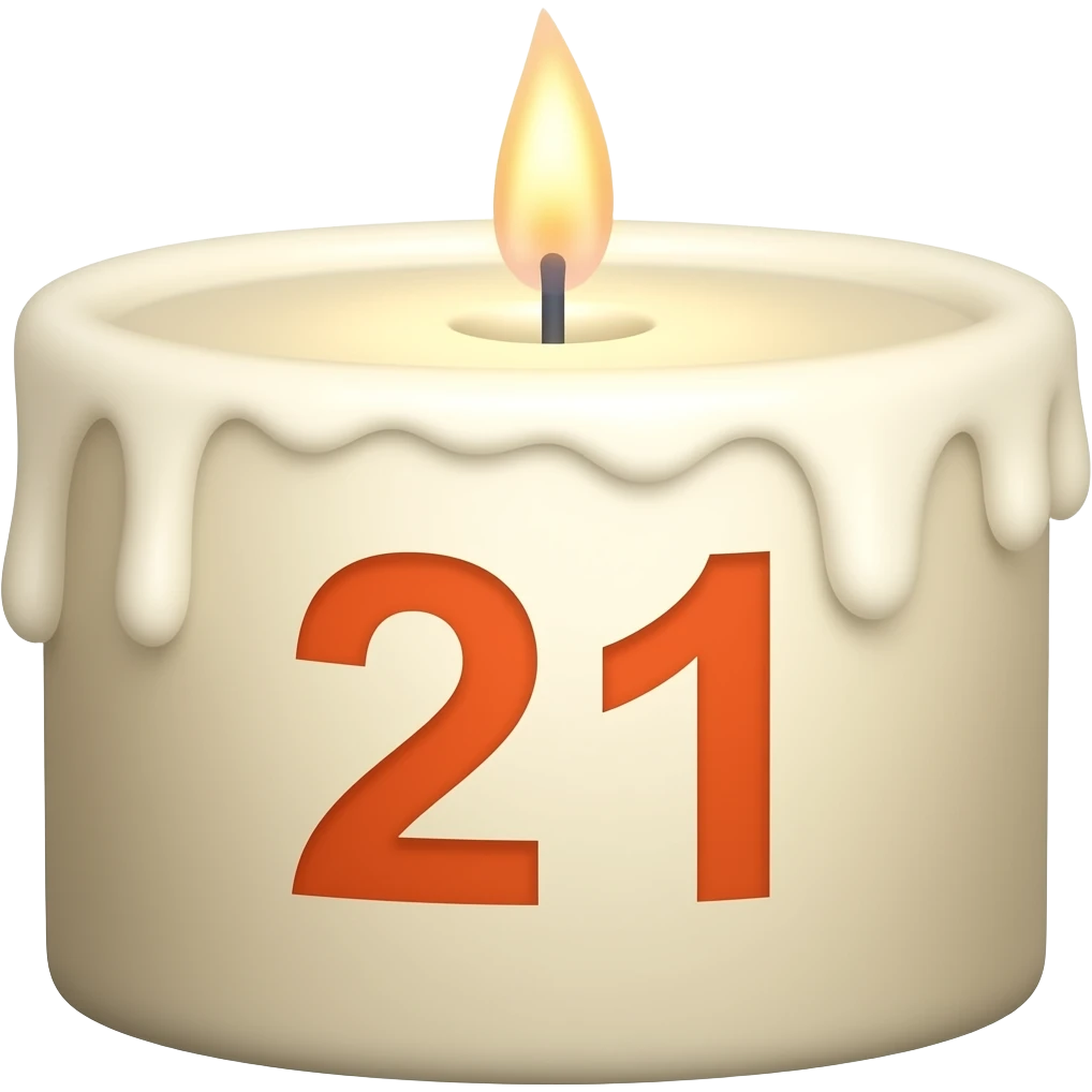 candle saying 21 emoji