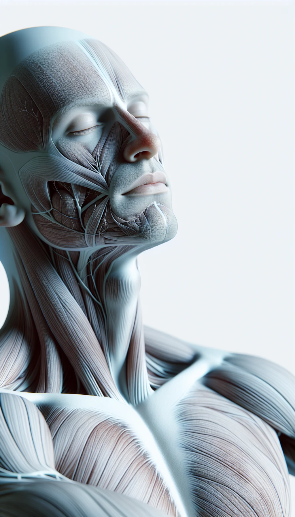 corpo umano anatomico con occhi chiusi sereno e in perfetta salute , isolato su sfondo bianco, iperrealistico 4k emoji