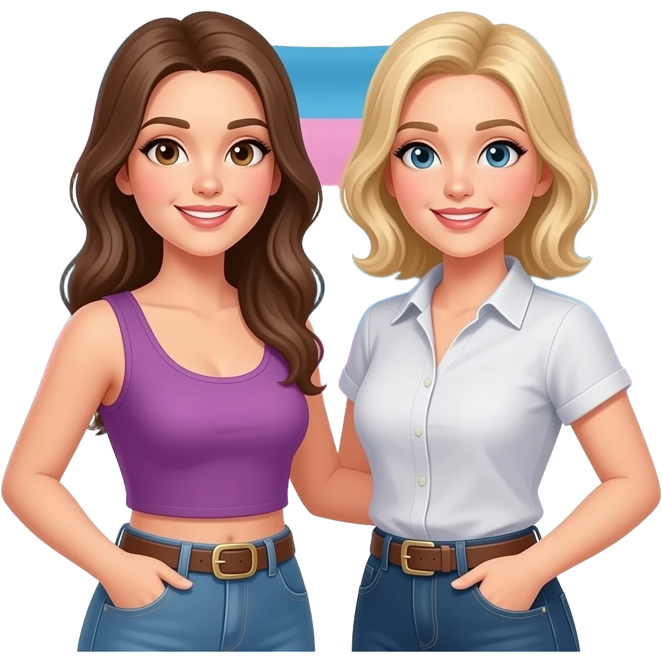 Lesbian women wearing belt wearing lesbian flag emoji